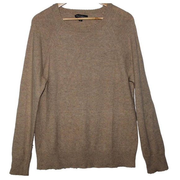 Women's J. Crew Tan Brown Nylon Lambs Wool Crewneck Long Sleeve Sweater Size M - Picture 1 of 9
